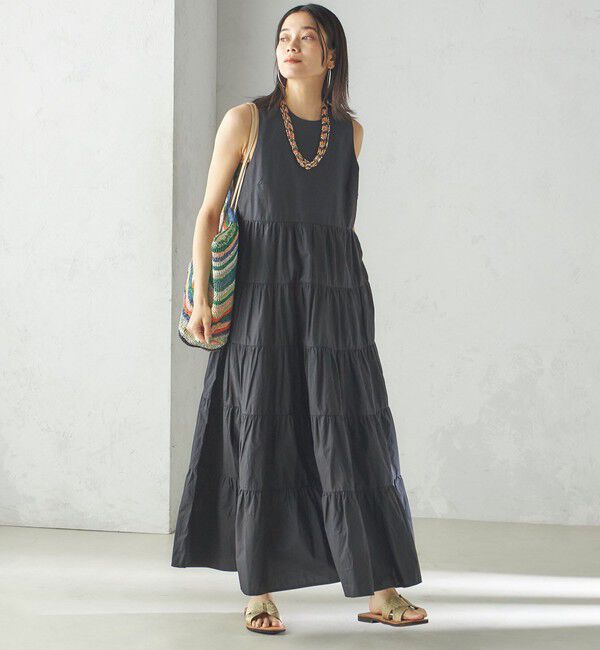 SHIPS for women「〈手洗い可能〉Fanaka:ポプリン ティアード ロング ワンピース」|ワンピース|