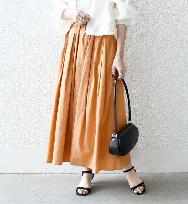 SHIPS any「SHIPS any:〈洗濯機可能〉ポプリン タック フレア ギャザー スカート」|フレア|オレンジ