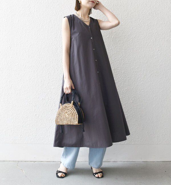 SHIPS any「SHIPS any:〈洗濯機可能〉ポプリン Vネック Aライン ノースリーブ ワンピース」|ワンピース|