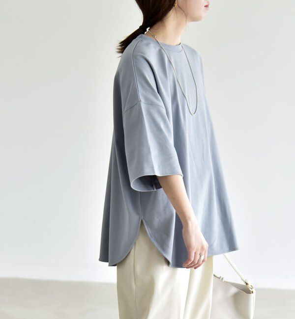 quaranciel「quaranciel:〈接触冷感/汗染み防止加工/洗濯機可能〉ラウンドヘム クルー ビッグ TEE」|Tシャツ・カットソー|