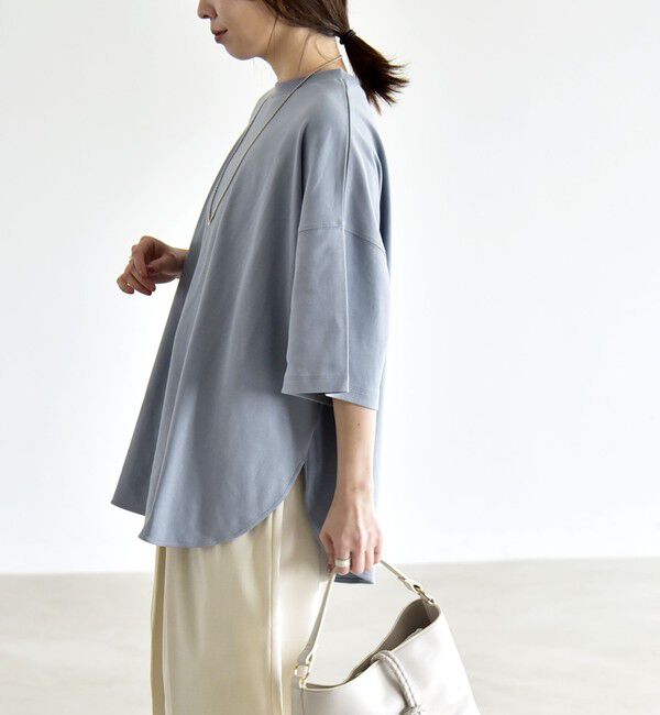 quaranciel「quaranciel:〈接触冷感/汗染み防止加工/洗濯機可能〉ラウンドヘム クルー ビッグ TEE」|Tシャツ・カットソー|