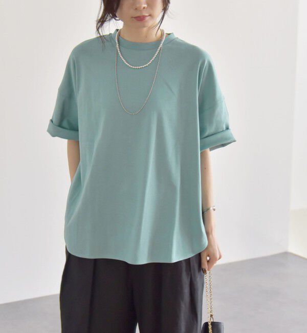 quaranciel「quaranciel:〈接触冷感/汗染み防止加工/洗濯機可能〉ラウンドヘム クルー ビッグ TEE」|Tシャツ・カットソー|