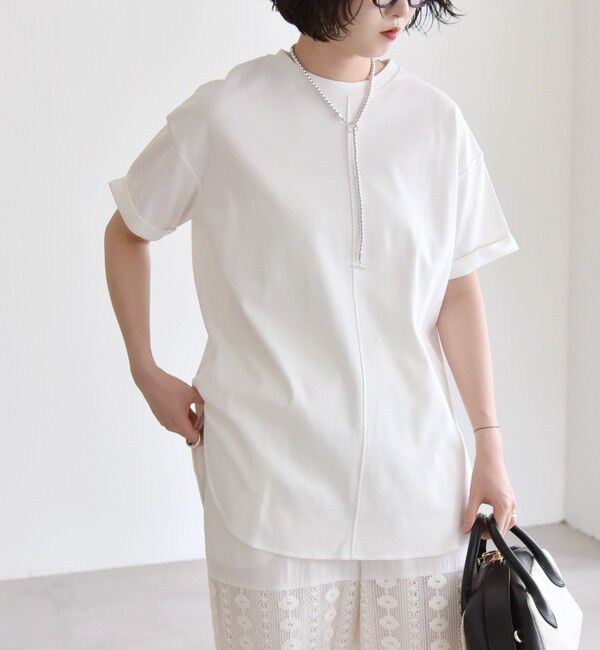 quaranciel「quaranciel:〈接触冷感/汗染み防止/洗濯機可能〉スリット ルーズ チュニック TEE」|Tシャツ・カットソー|