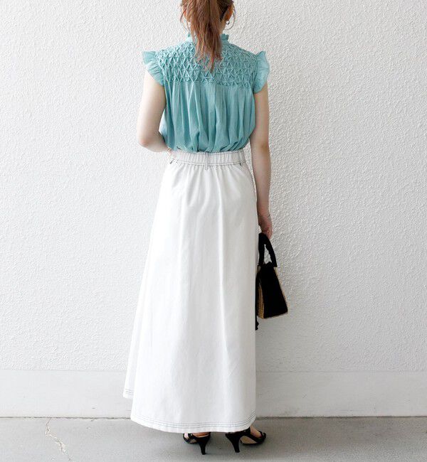 SHIPS any「SHIPS any:〈洗濯機可能〉ハンドスモッキング コットン フリル スタンドカラー ブラウス」|シャツ・ブラウス|