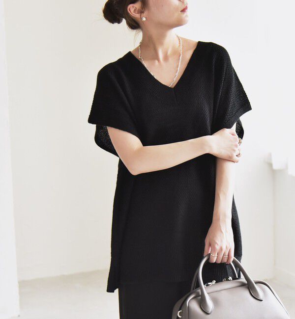 quaranciel「quaranciel:〈手洗い可能〉ラミー ミックス Vネック ノースリーブ シアー ニット」|ニット・セーター|