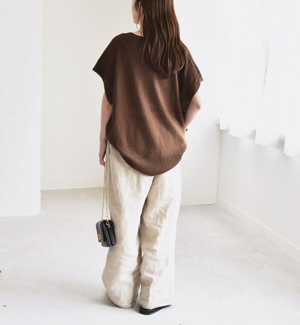 quaranciel「quaranciel:〈手洗い可能〉ラミー ミックス Vネック ノースリーブ シアー ニット」|ニット・セーター|