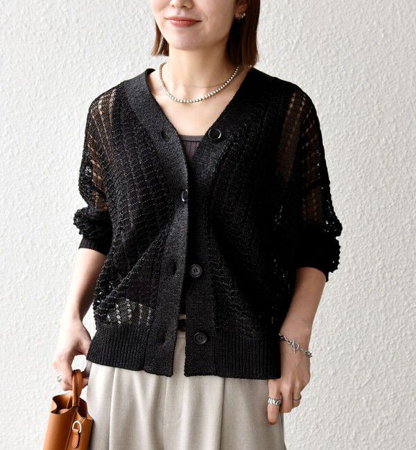 SHIPS any「SHIPS any:〈手洗い可能〉ギマ ワイド Vネック シアー カーディガン」|カーディガン|