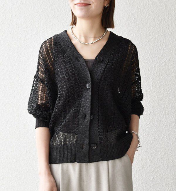 SHIPS any「SHIPS any:〈手洗い可能〉ギマ ワイド Vネック シアー カーディガン」|カーディガン|