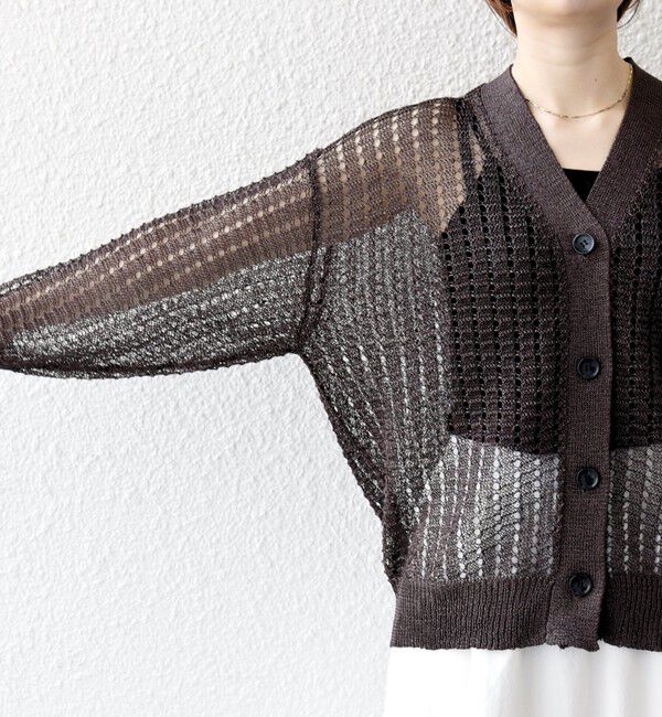 SHIPS any「SHIPS any:〈手洗い可能〉ギマ ワイド Vネック シアー カーディガン」|カーディガン|