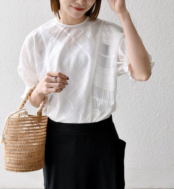 SHIPS any「SHIPS any:〈洗濯機可能〉シアー チェック ドルマン シャーリング パフ ブラウス」|シャツ・ブラウス|