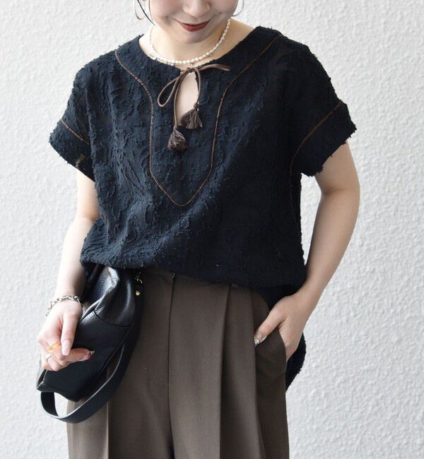 SHIPS any「《追加予約》SHIPS any:〈手洗い可能〉メッシュ ジャカード カフタン スキッパー ブラウス」|シャツ・ブラウス|