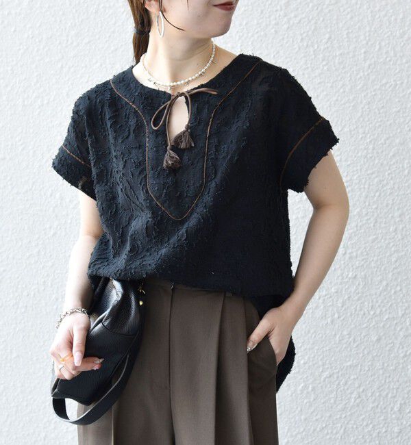 SHIPS any「《追加予約》SHIPS any:〈手洗い可能〉メッシュ ジャカード カフタン スキッパー ブラウス」|シャツ・ブラウス|