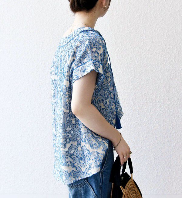 SHIPS any「《追加予約》SHIPS any:〈手洗い可能〉メッシュ ジャカード カフタン スキッパー ブラウス」|シャツ・ブラウス|