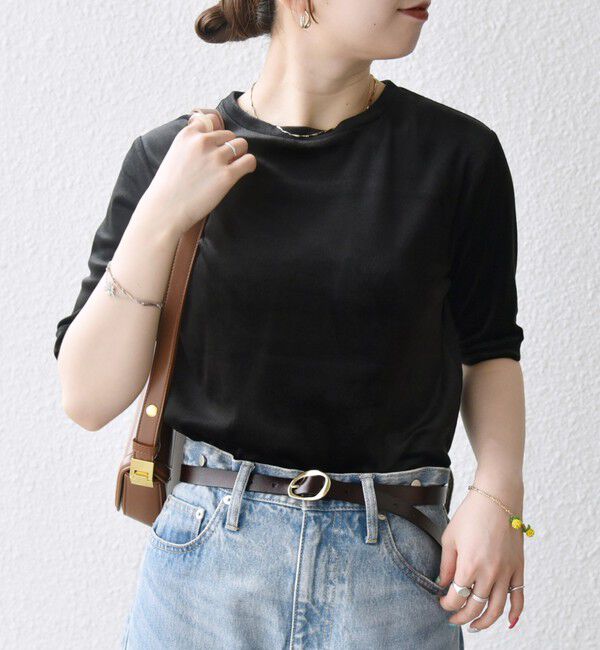 SHIPS any「SHIPS any:〈洗濯機可能〉ポリエステル ベロア ハーフスリーブ コンパクト TEE」|Tシャツ・カットソー|