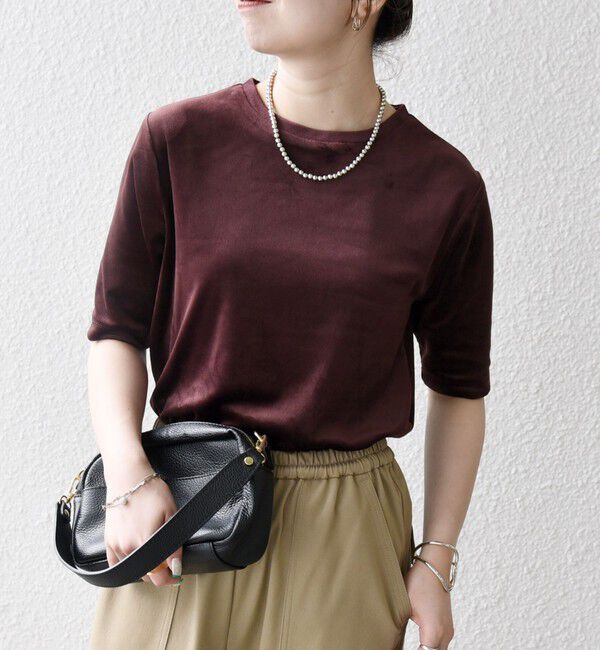 SHIPS any「SHIPS any:〈洗濯機可能〉ポリエステル ベロア ハーフスリーブ コンパクト TEE」|Tシャツ・カットソー|