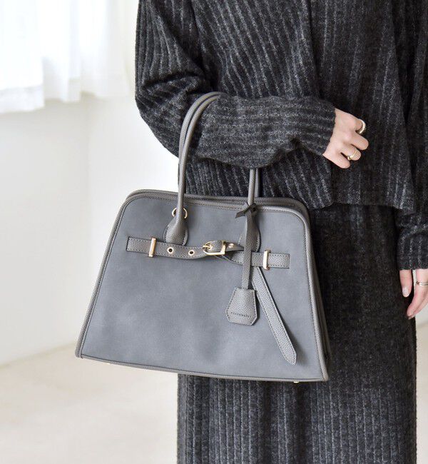 quaranciel「quaranciel: 2way 金具 ベルト スクエア トート バッグ（A4対応）」|トートバッグ|チャコールグレー
