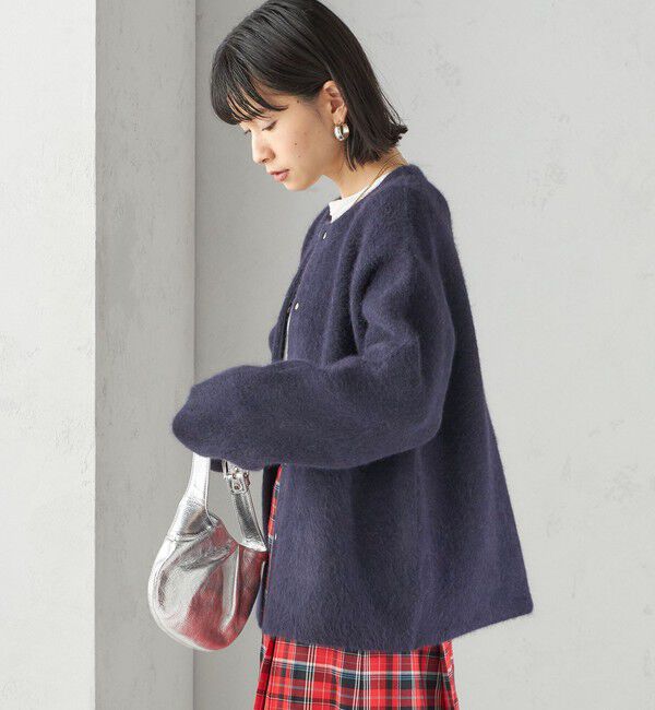 SHIPS for women「フォックス ブレンド ノーカラー ニット コート」|ノーカラーコート|