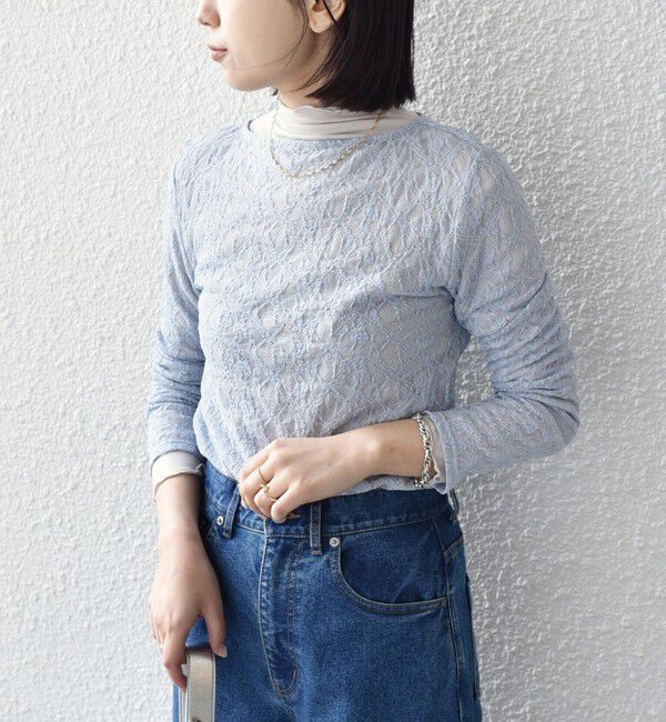 SHIPS Colors 「SHIPS Colors:〈手洗い可能〉ストレッチ レース ボートネック トップス◇」|Tシャツ・カットソー|