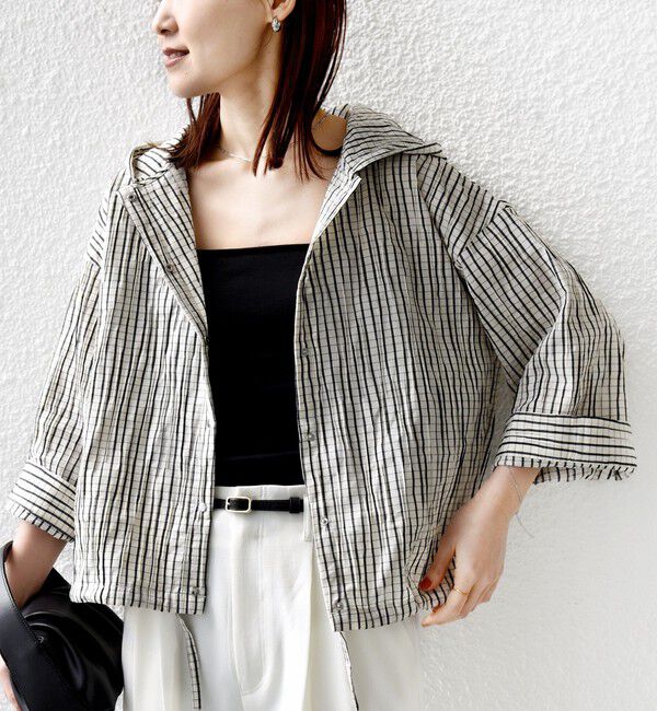 SHIPS for women「【WEB限定】〈手洗い可能〉ストライプ フード 羽織り シャツ」|シャツ・ブラウス|