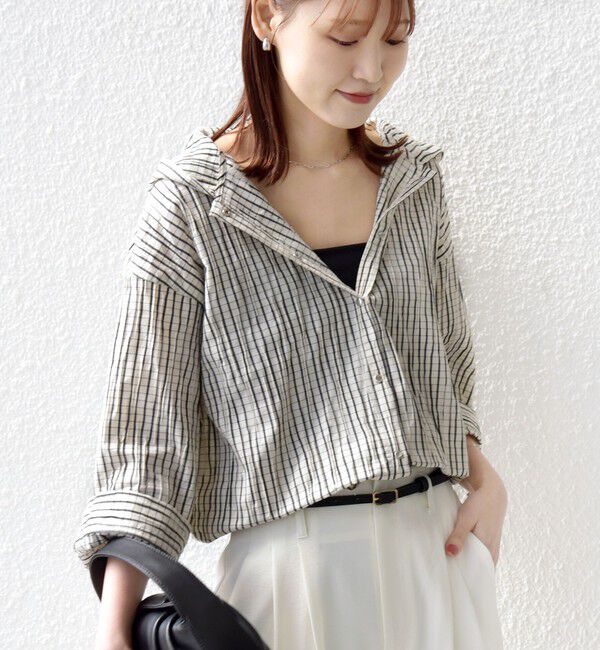 SHIPS for women「【WEB限定】〈手洗い可能〉ストライプ フード 羽織り シャツ」|シャツ・ブラウス|
