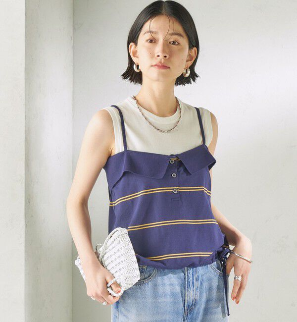 SHIPS for women「《予約》【SHIPS別注】crinkle crinkle crinkle:〈洗濯機可能〉POLO CAMI」|キャミソール|ネイビー
