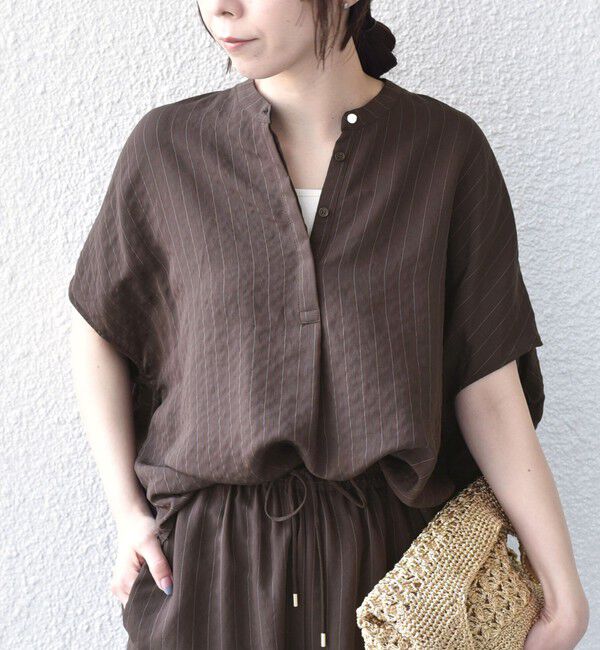 SHIPS Colors 「《予約》SHIPS Colors:〈手洗い可能〉ナイロンレーヨン ストライプ コクーン シャツ◆」|シャツ・ブラウス|