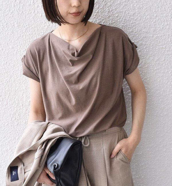 SHIPS Colors 「《予約》SHIPS Colors:〈接触冷感・手洗い可能〉クールタッチ ドレープ TEE◆」|Tシャツ・カットソー|ブラウン