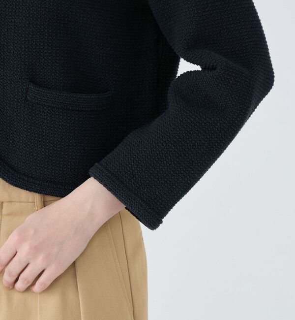 MACPHEE「モスライクステッチ クルーネックジャケット」|ノーカラージャケット|