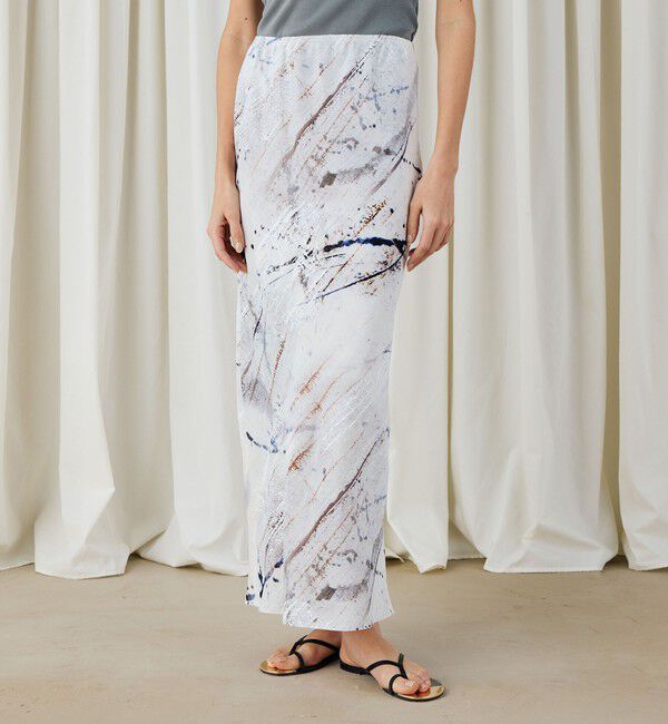 DES PRES「アブストラクトウォールプリント イージーストレートスカート」|タイト|