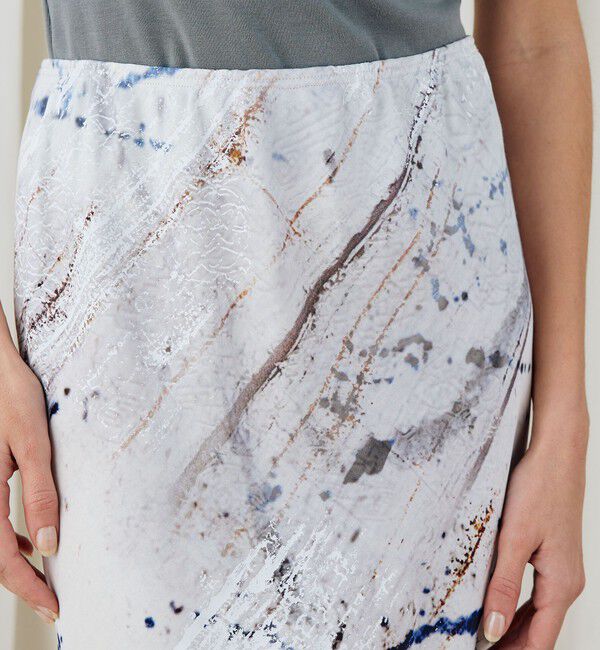 DES PRES「アブストラクトウォールプリント イージーストレートスカート」|タイト|