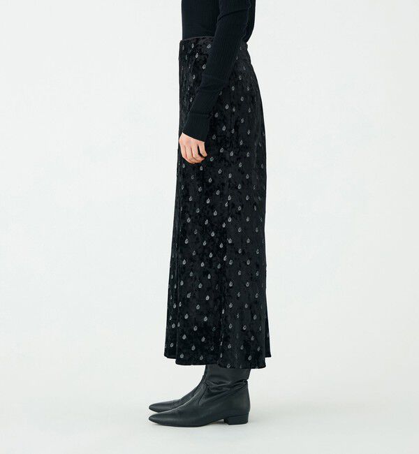 SOULEIADO「ベロアエンブロイダリー ナロースカート」|フレア|