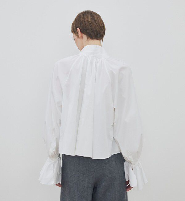 DES PRES「コットンストレッチポプリン ハイネックギャザーブラウス」|シャツ・ブラウス|