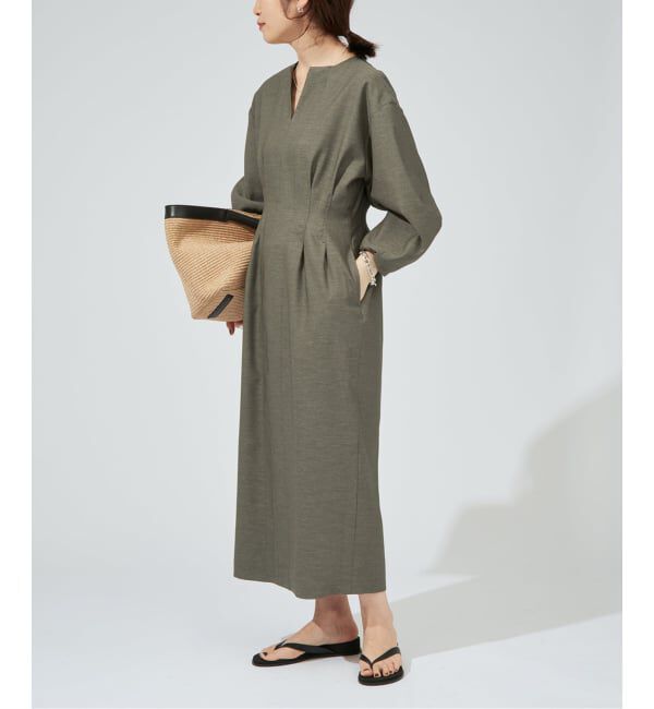 VERMEIL par iena「《一部WEB限定予約》FLAXASA jewel ox ウエストシェイプワンピース」|ワンピース|カーキ