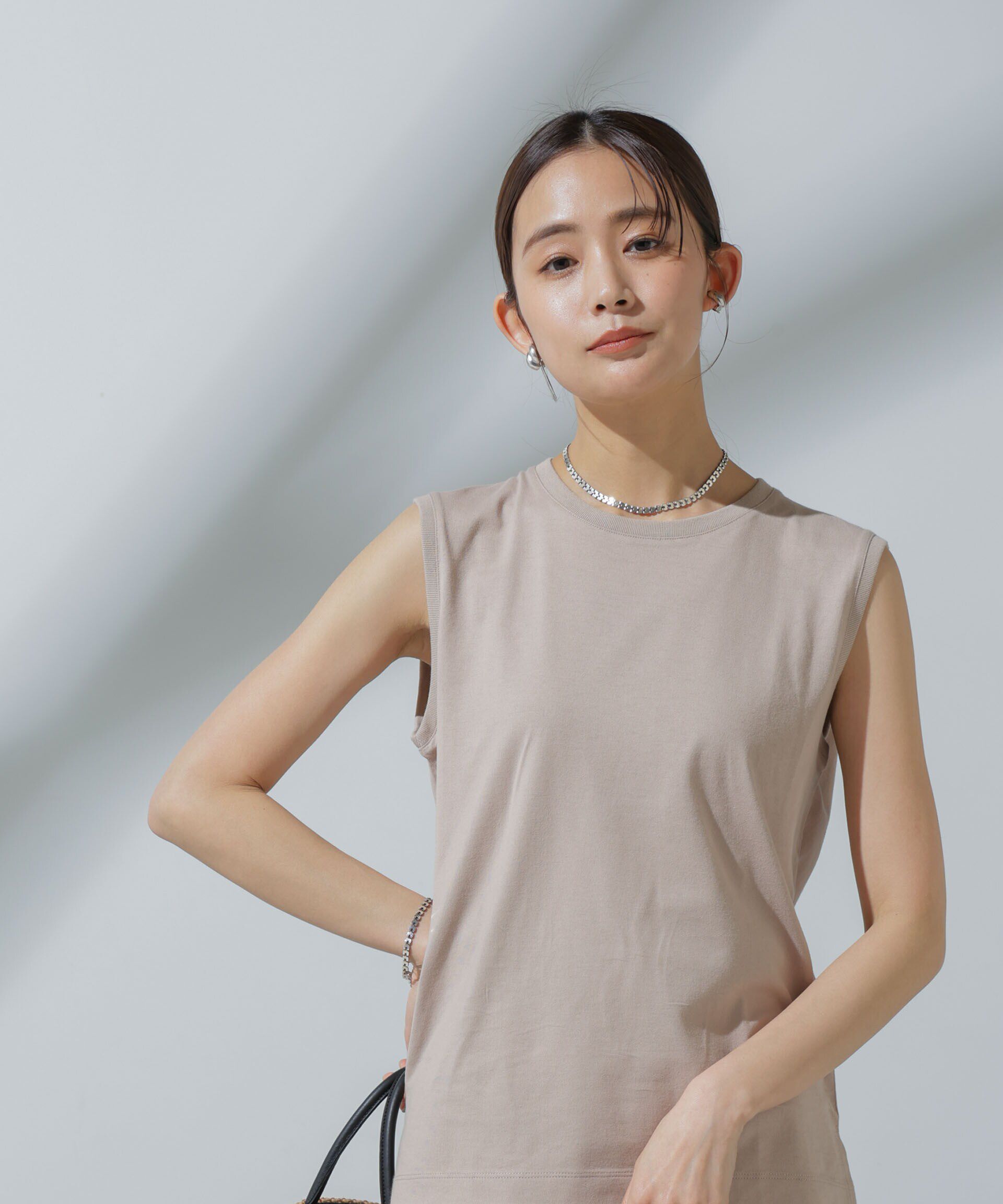 nano･universe「Anti Soaked(R) 汗染み防止 ノースリーブTシャツ」|Tシャツ・カットソー|グレージュ3