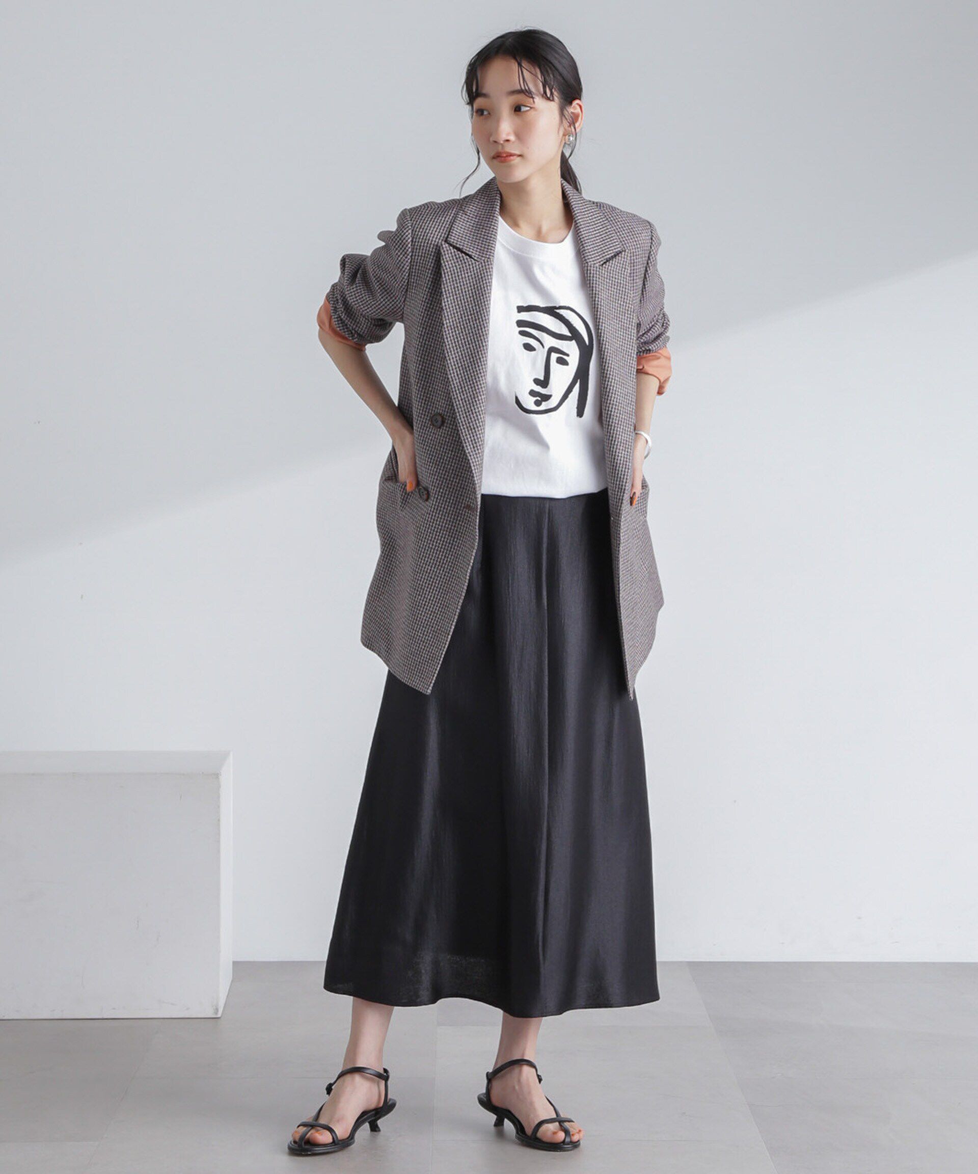 nano･universe「シャイニーサテンロングスカート」|スカート|