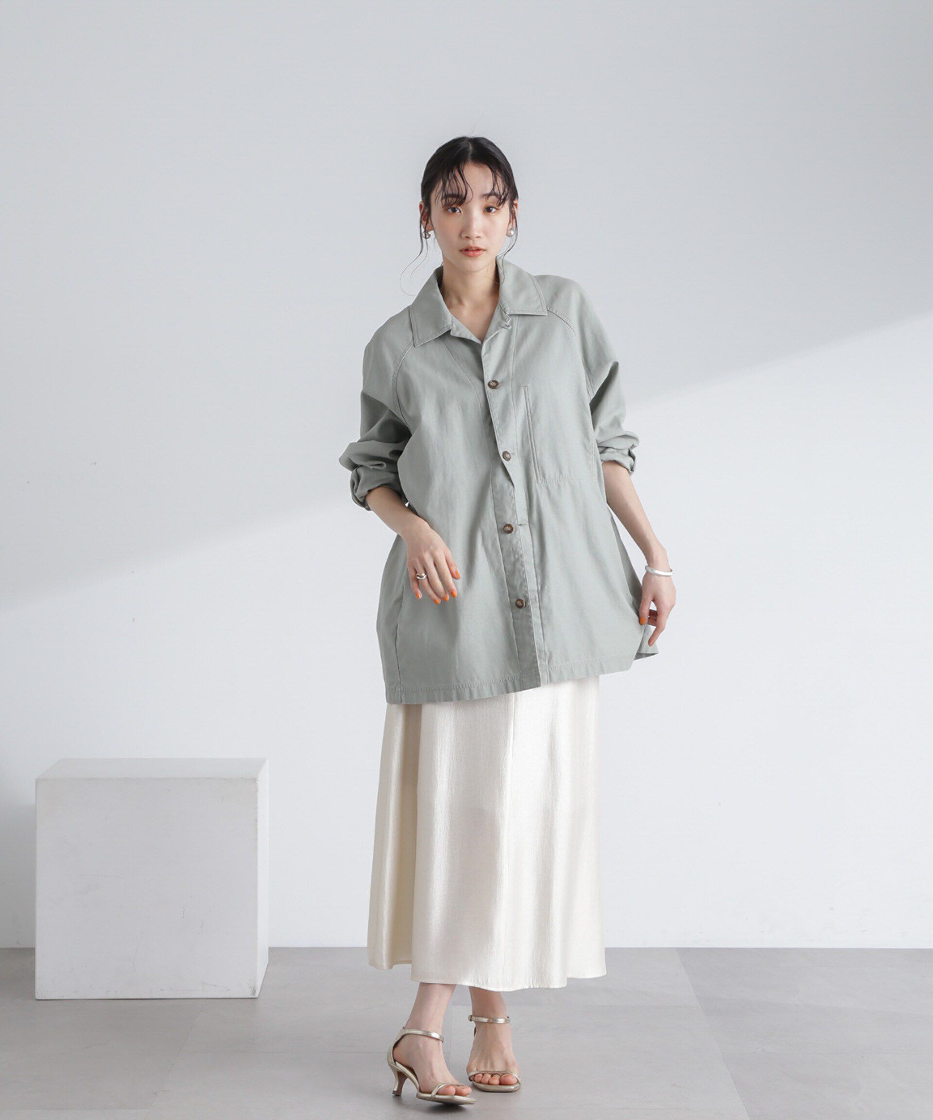 nano･universe「シャイニーサテンロングスカート」|スカート|