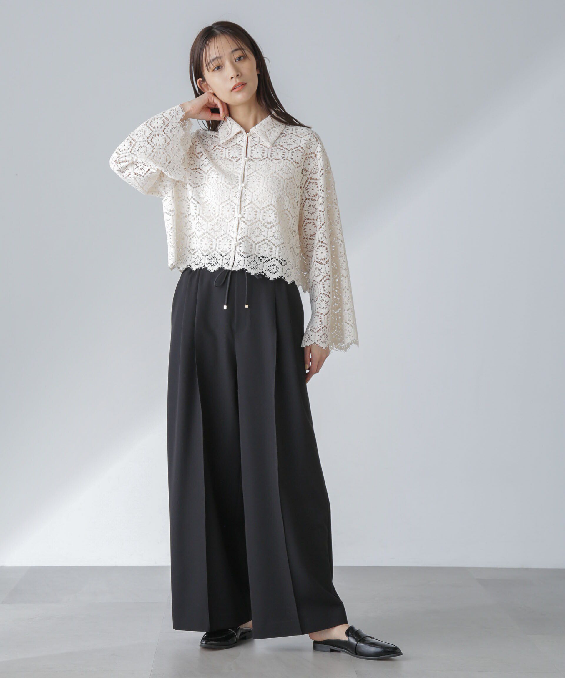 nano･universe「ピンタックイージーワイドパンツ」|チノ|