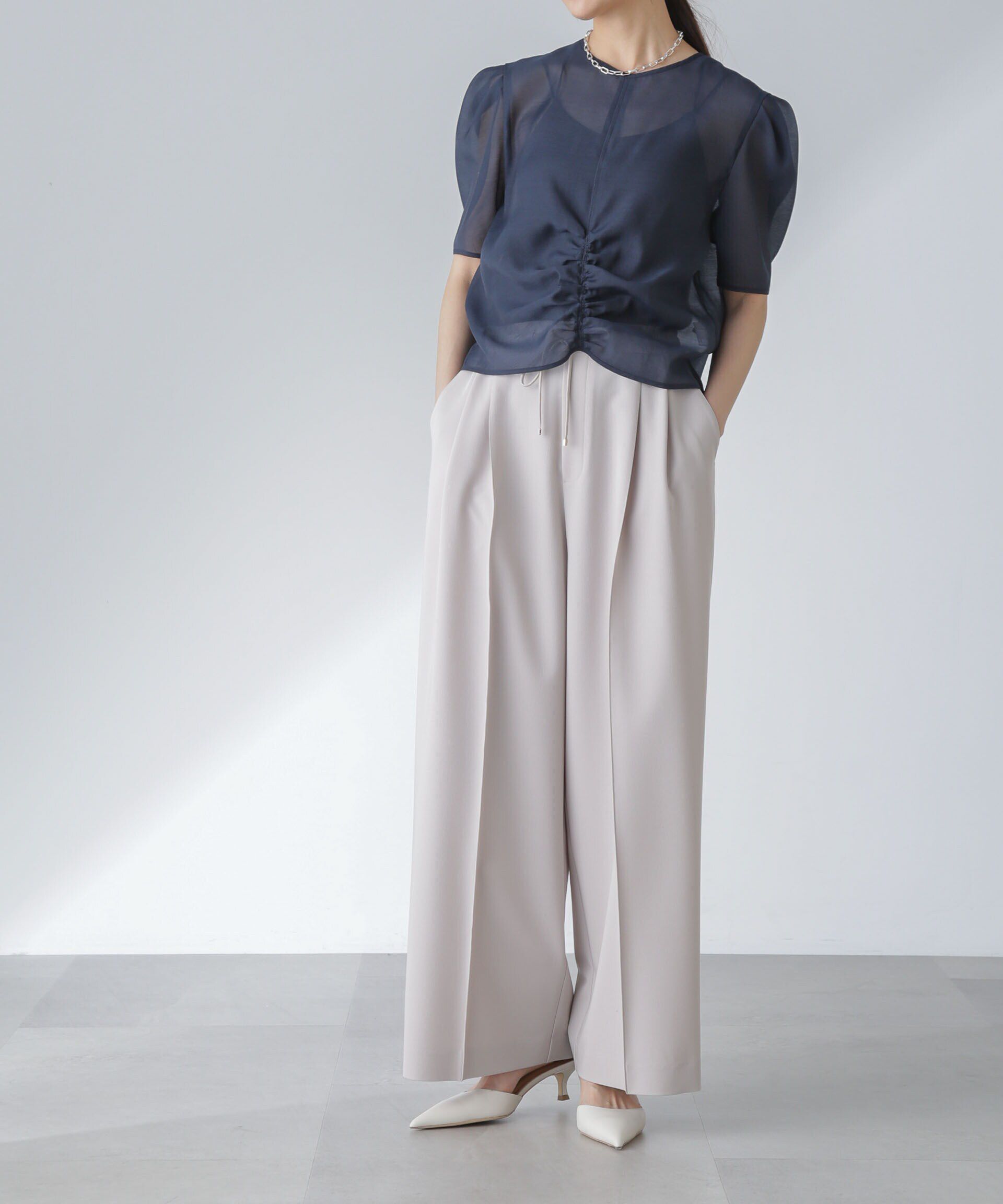 nano･universe「ピンタックイージーワイドパンツ」|チノ|