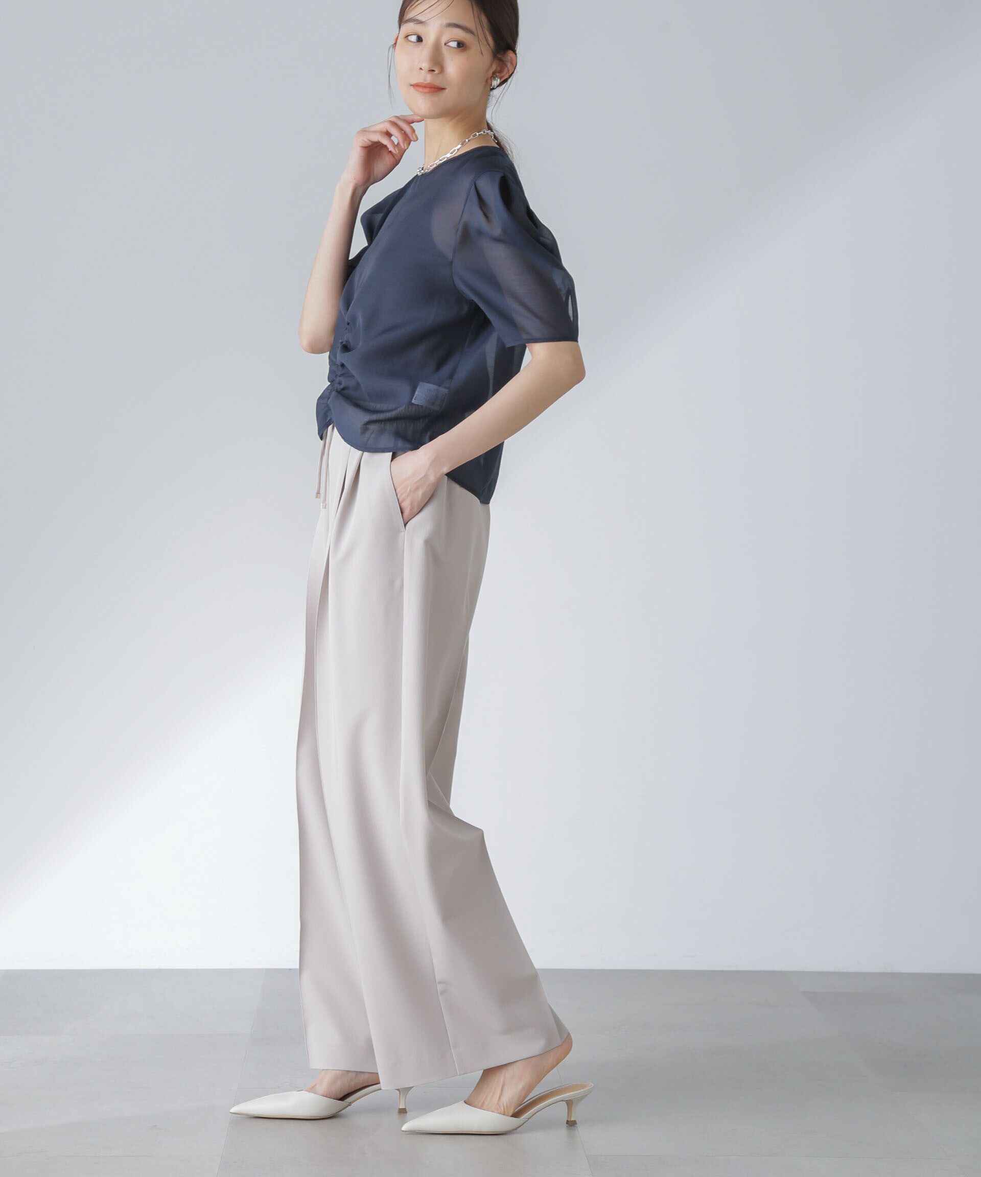 nano･universe「ピンタックイージーワイドパンツ」|チノ|