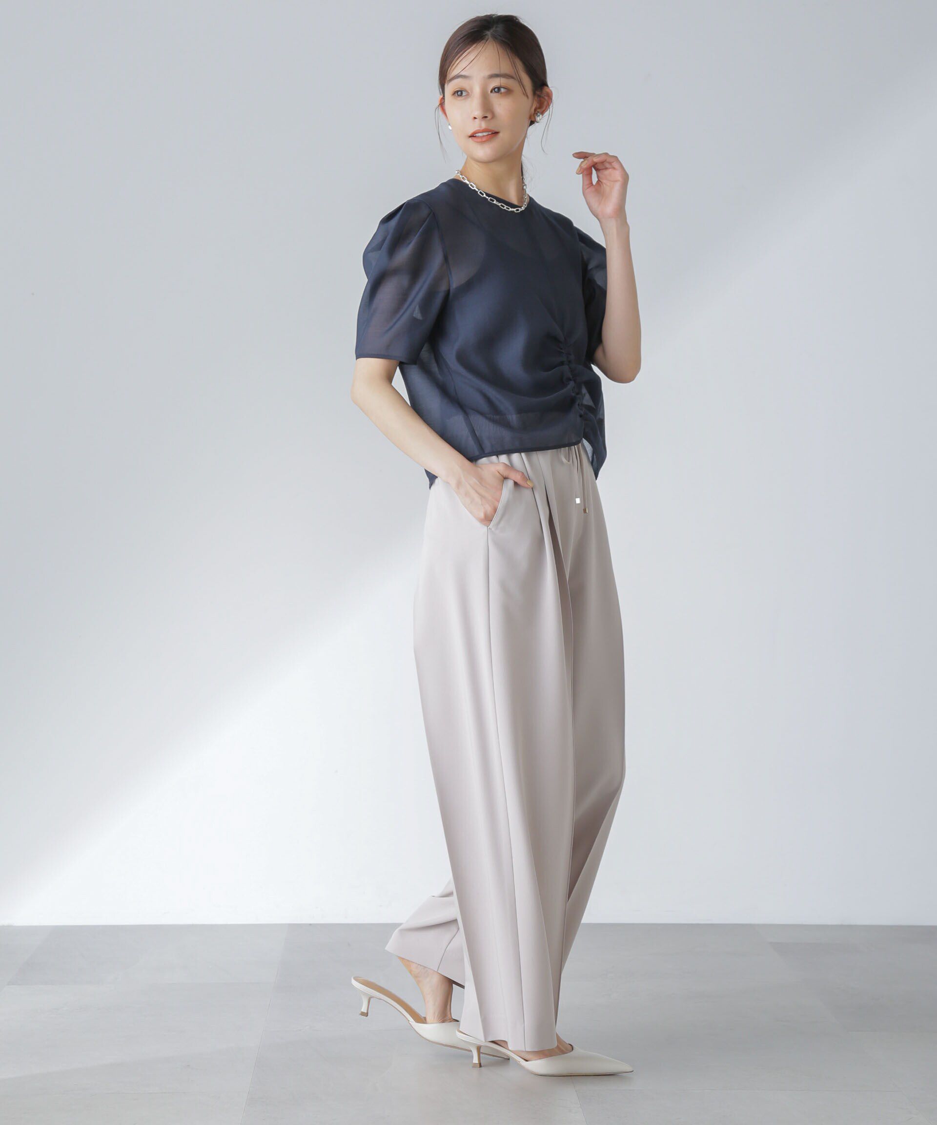 nano･universe「ピンタックイージーワイドパンツ」|チノ|