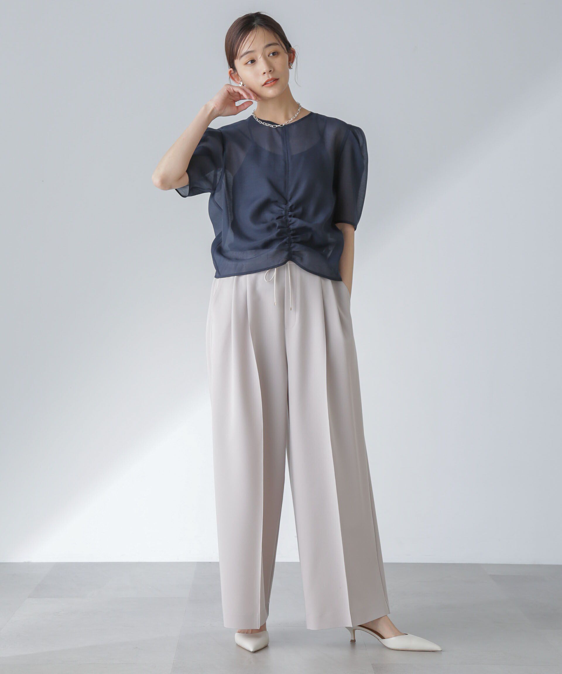 nano･universe「ピンタックイージーワイドパンツ」|チノ|