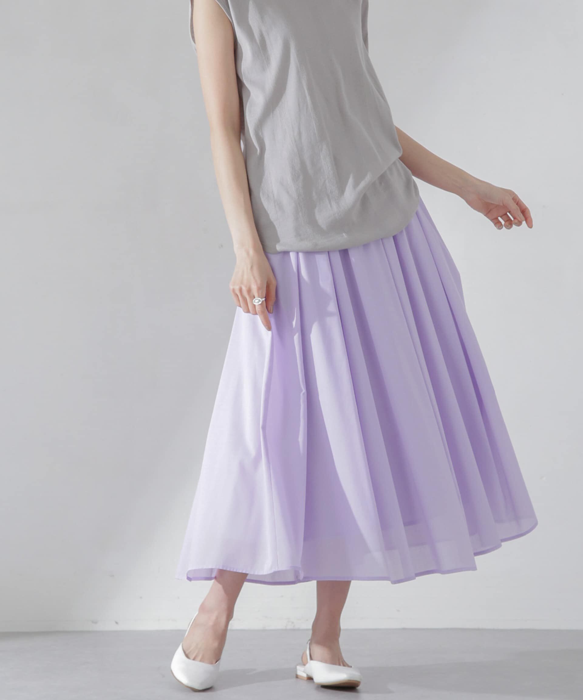 nano･universe「レオファインギャザーフレアスカート（セットアップ可）」|スカート|ラベンダー3