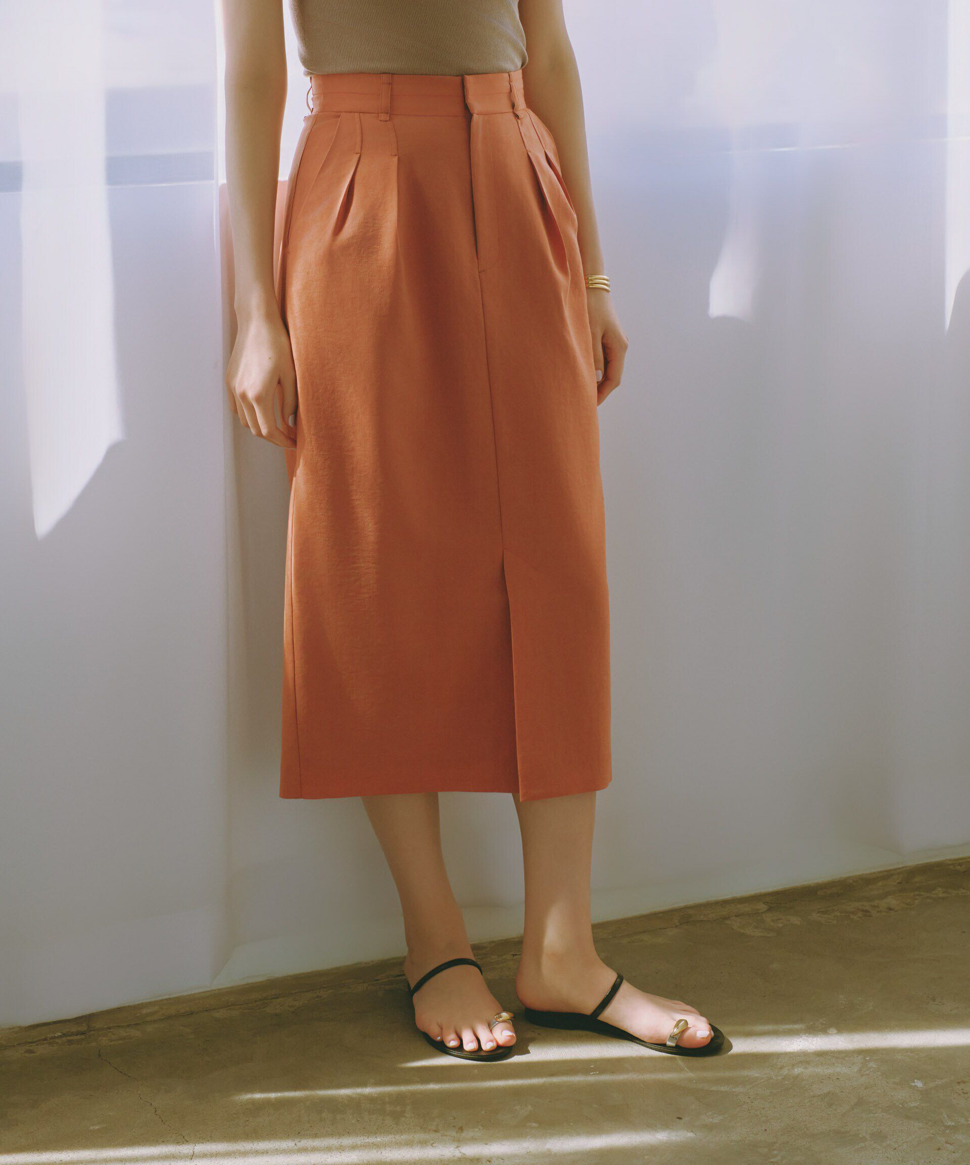 nano･universe「<洗濯機使用可><ﾉﾝｱｲﾛﾝ>ﾒﾗﾝｼﾞﾄﾞﾗｲ ｿﾌﾄｺｸｰﾝｽｶｰ  」|スカート|