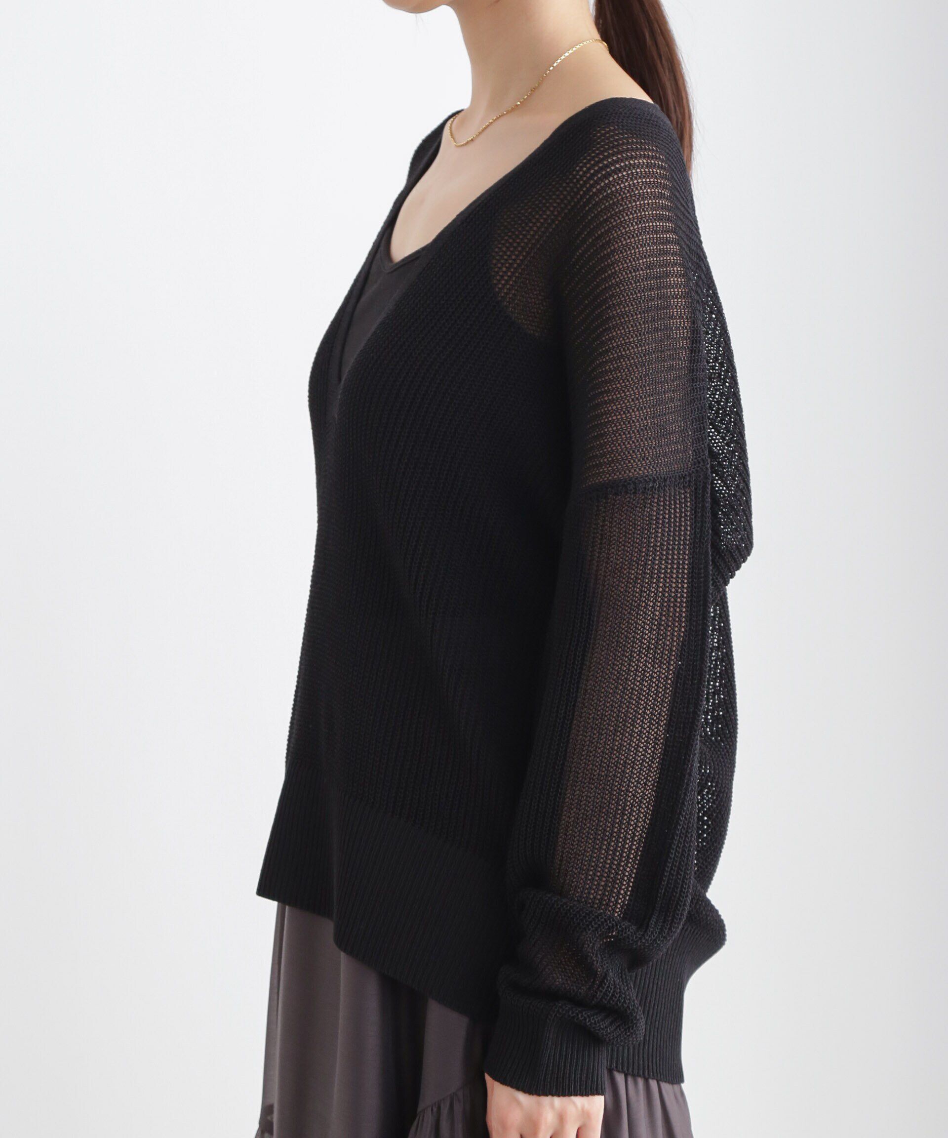 nano･universe「DeepVネックシアー畔ニット」|ニット・セーター|