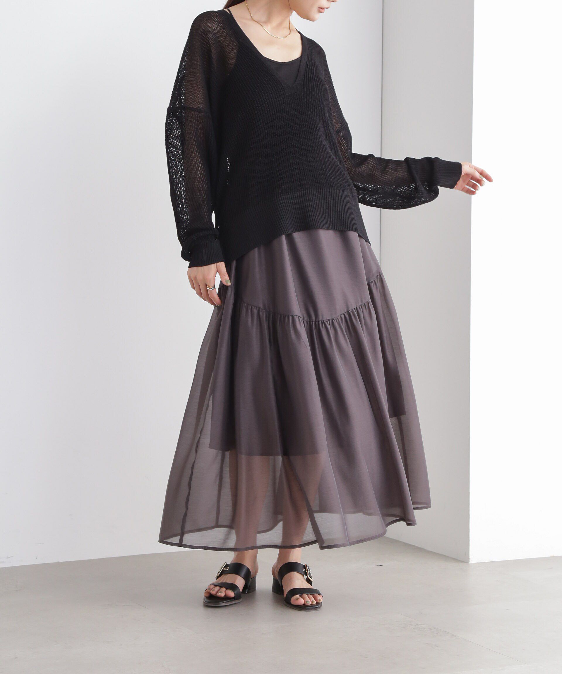 nano･universe「DeepVネックシアー畔ニット」|ニット・セーター|