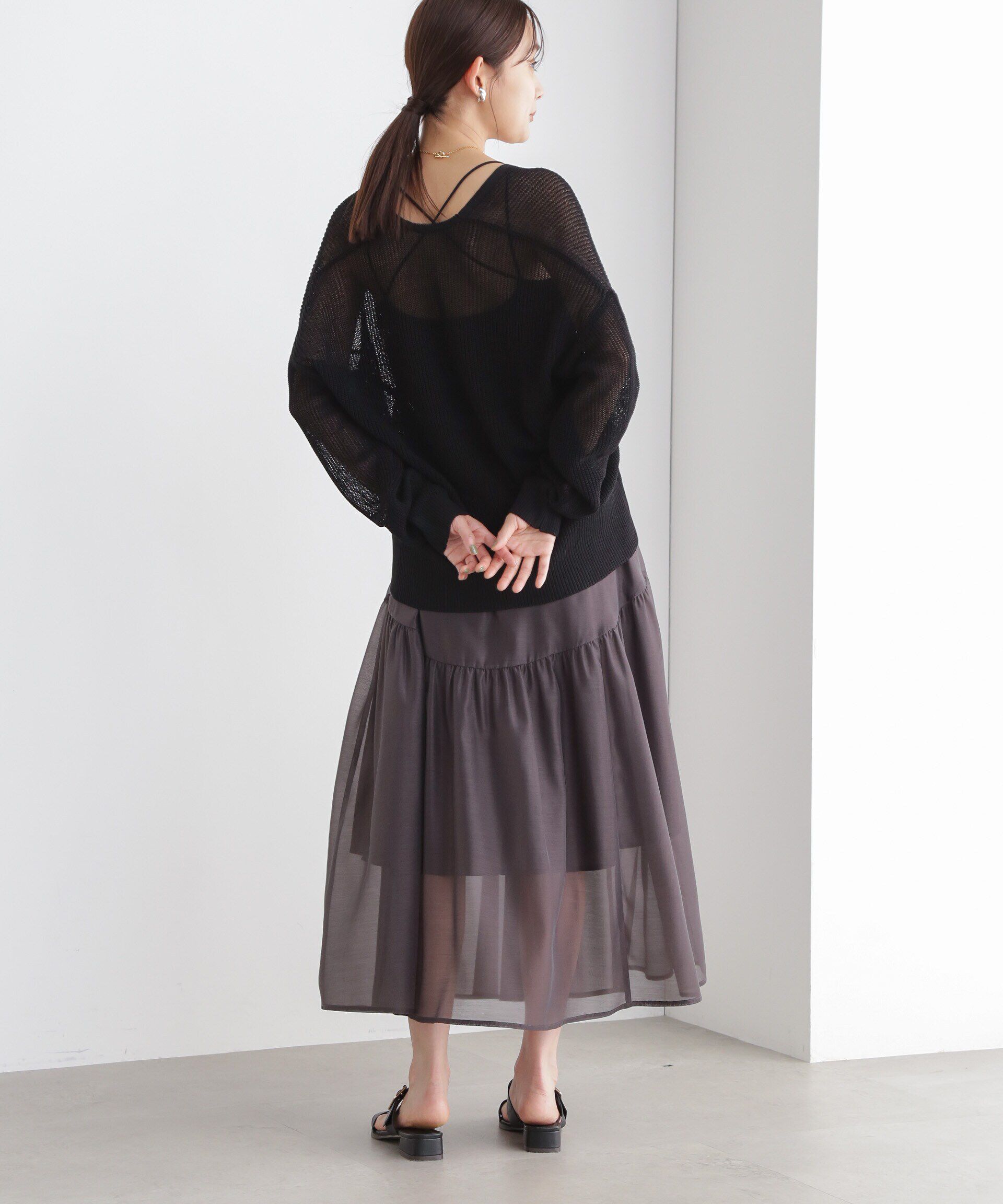 nano･universe「DeepVネックシアー畔ニット」|ニット・セーター|