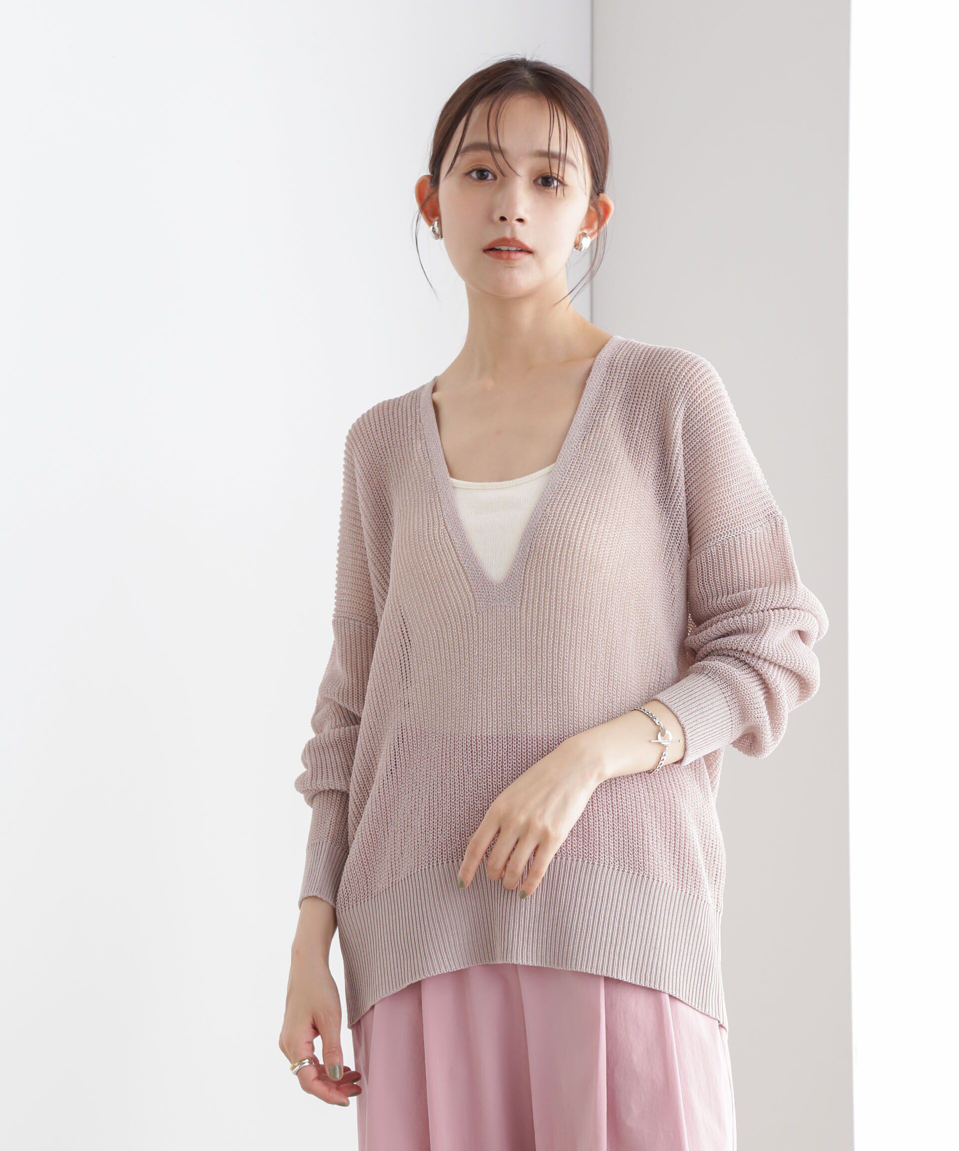 nano･universe「DeepVネックシアー畔ニット」|ニット・セーター|