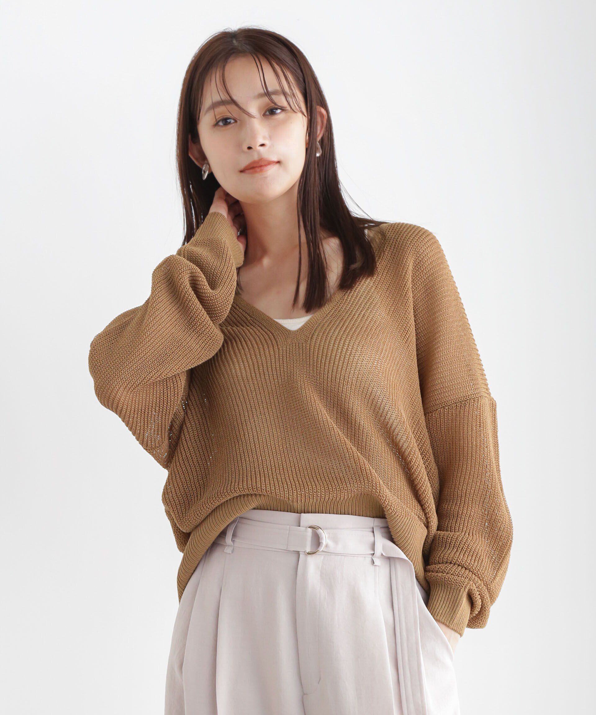 nano･universe「DeepVネックシアー畔ニット」|ニット・セーター|