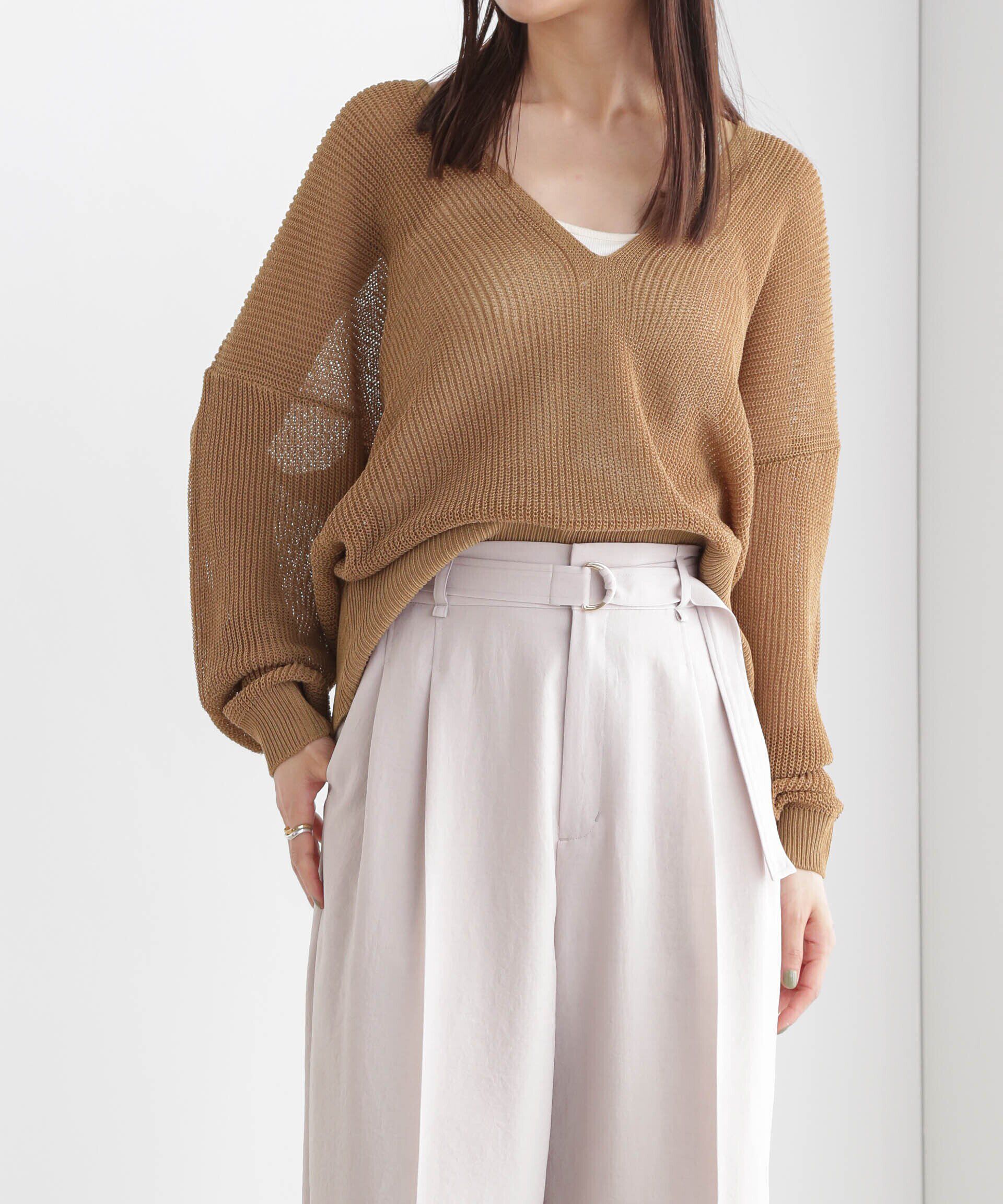 nano･universe「DeepVネックシアー畔ニット」|ニット・セーター|