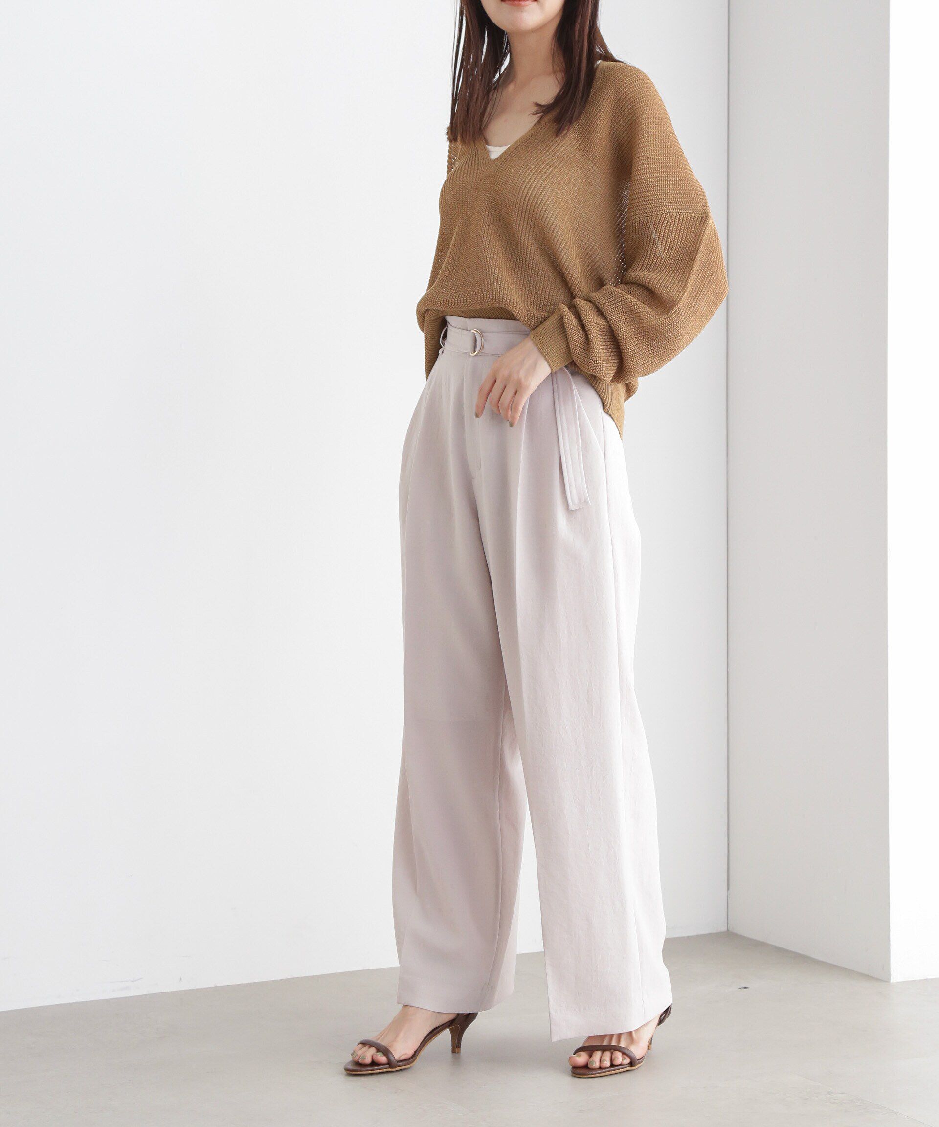 nano･universe「DeepVネックシアー畔ニット」|ニット・セーター|